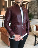 Men Jacket - Original Lamb Leather Coat Jacket For Men - Maroon