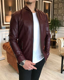 Men Jacket - Original Lamb Leather Coat Jacket For Men - Maroon