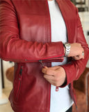 Men Jacket - Original Lamb Leather Coat Jacket For Men - Red