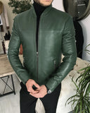 Men Jacket - Original Lamb Leather Coat Jacket For Men - Green