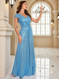 Evening Dress - Blue V-Neck Sequin Evening Dresses | Women Party, Prom & Cocktail Dress