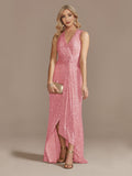 Evening Dress - Luxury Floor Length V-Neck Evening Dress | Elegant Slit Party Women Sequins