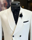 Men Tuxedo Suits - Italian Cut Slim Fit Shawl Double-Breasted Men's Groom Suit - Jacket + Trousers Suit Set - White