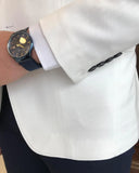 Men Blazer Jackets - Italian Style Men Slim Fit Mono Collars Cotton Blended Men's Jacket - White