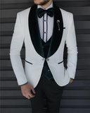 Men Tuxedo Suit - Italian Style Shawl Collar Jacket + Vest + Trousers Groom Suit Set - White