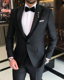Men Suits - Italian Style Slim Fit Jacket + Vest + Trousers Groom Suit Set - Black