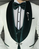 Men Tuxedo Suit - Italian Style Shawl Collar Jacket + Vest + Trousers Groom Suit Set - White