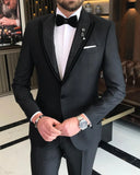 Men Suits - Italian Style Slim Fit Jacket + Vest + Trousers Groom Suit Set - Black