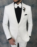 Men Suits - Italian Cut Slim Fit Jacket + Vest + Trousers Groom Suit Set - Ecru