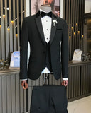 Men Tuxedo Suit - Italian Cut Slim Fit Jacket + Vest + Trousers Groom Suit Set - Black