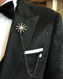 Men Suits - Italian Cut Slim Fit Jacket + Vest + Trousers Groom Suit Set - Black