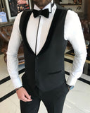 Men Tuxedo Suit - Italian Cut Slim Fit Jacket + Vest + Trousers Groom Suit Set - Black