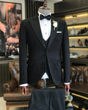 Men Suits - Italian Cut Slim Fit Jacket + Vest + Trousers Groom Suit Set - Black