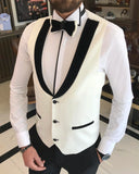Men Tuxedo Suit - Italian Cut Slim Fit Jacket + Vest + Trousers Groom Suit Set - White