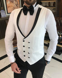 Men Tuxedo Suit - Italian Cut Slim Fit Swallow Collar: Jacket + Vest + Trousers Suit Set - White