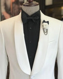 Men Suit - Italian Cut Slim Fit Shawl Collar Jacket + Trousers Groom Suit Set - White