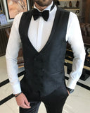 Men Tuxedo Suit - Italian Cut Slim Fit Swal Collar: Jacket + Vest + Trousers Groom Suit Set - Black
