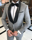 Men Suit - Italian Cut Slim Fit Shawl Collar Jacket + Trousers Groom Suit Set - Gray