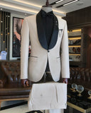Men Suit - Italian Cut Slim Fit Shawl Collar Jacket + Trousers Groom Suit Set - Beige