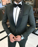 Men Suits - Italian Cut Slim Fit Shawl Collar | Jacket + Trousers Groom Suit Set - Green