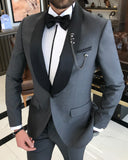 Men Suits - Italian Cut Slim Fit Shawl Collar | Jacket + Trousers Groom Suit Set - Anthracite