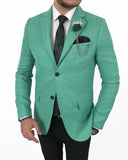 Men Blazer Jackets - Italian Style Men Slim Fit Mono Collars Cotton Blended Men's Jacket - Green