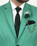 Men Blazer Jackets - Italian Style Men Slim Fit Mono Collars Cotton Blended Men's Jacket - Green