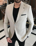 Men Blazer Jackets - Italian Style Men Slim Fit Dovetail Wool Blended Men's Jacket - Beige