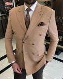 Men Blazer Jackets - Italian Style Men Slim Fit Dovetail Collar Cotton Blended Double-Breasted Men's Jacket - Camel