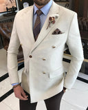 Men Blazer Jackets - Italian Style Men Slim Fit Dovetail Collar Cotton Blended Double-Breasted Men's Jacket - Beige