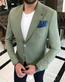 Men Blazer Jackets - Italian Style Men Slim Fit Dovetail Wool Blended Men's Jacket - Green