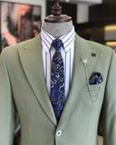 Men Blazer Jackets - Italian Style Men Slim Fit Dovetail Wool Blended Men's Jacket - Green