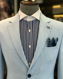 Men Blazer Jackets - Italian Style Men Slim Fit Mono Collars Cotton Blended Men's Jacket - Blue