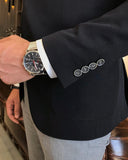 Men Blazer Jackets - Italian Style Men Slim Fit Mono Collar Wool Blended Jacket - Black