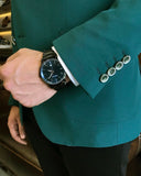 Men Blazer Jackets - Italian Style Men Slim Fit Mono Collar Wool Blended Jacket - Green