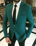 Men Blazer Jackets - Italian Style Men Slim Fit Mono Collar Wool Blended Jacket - Green