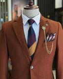 Men Blazer Jackets - Italian Style Men Slim Fit Mono Collars Cotton Blended Men's Jacket - Brown