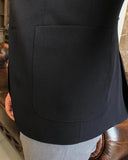 Men Blazer Jackets - Italian Style Men Slim Fit Mono Collar Wool Blended Jacket - Black