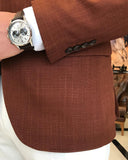 Men Blazer Jackets - Italian Style Men Slim Fit Mono Collars Cotton Blended Men's Jacket - Brown