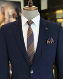 Men Blazer Jackets - Italian Style Men Slim Fit Mono Collar Wool Blended Jacket - Navy Blue