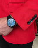 Men Blazer Jackets - Italian Style Men Slim Fit Mono Collars Cotton Blended Men's Jacket - Red