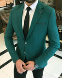 Men Blazer Jackets - Italian Style Men Slim Fit Mono Collar Wool Blended Jacket - Green