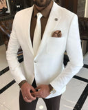 Men Blazer Jackets - Italian Style Men Slim Fit Mono Collar Wool Blended Jacket - White