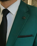 Men Blazer Jackets - Italian Style Men Slim Fit Mono Collar Wool Blended Jacket - Green