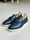 Men Shoes - Italian Style Inner Outer Natural Leather Men's Shoes - Navy Blue