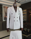 Men Suits - Italian Style Double-Breasted Suit: Jacket + Vest + Pants - White Color