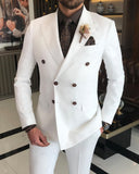 Men Suits - Italian Style Double-Breasted Suit: Jacket + Vest + Pants - White Color