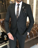 Men Black Suits - Italian Style Slim Fit Stiped Men's Jacket + Trousers Suit Set - Black Black