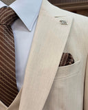 Men Suit - Italian Style Slim Fit Men's Jacket + Vest + Trousers Suit Set - Beige