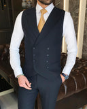 Men Suit - Italian Style Slim Fit Men's Jacket + Vest + Trousers Suit Set - Navy Blue